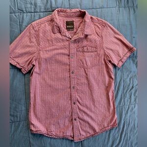 Prana Mens Red Striped Short Sleeve Button Down 100% Organic Cotton
